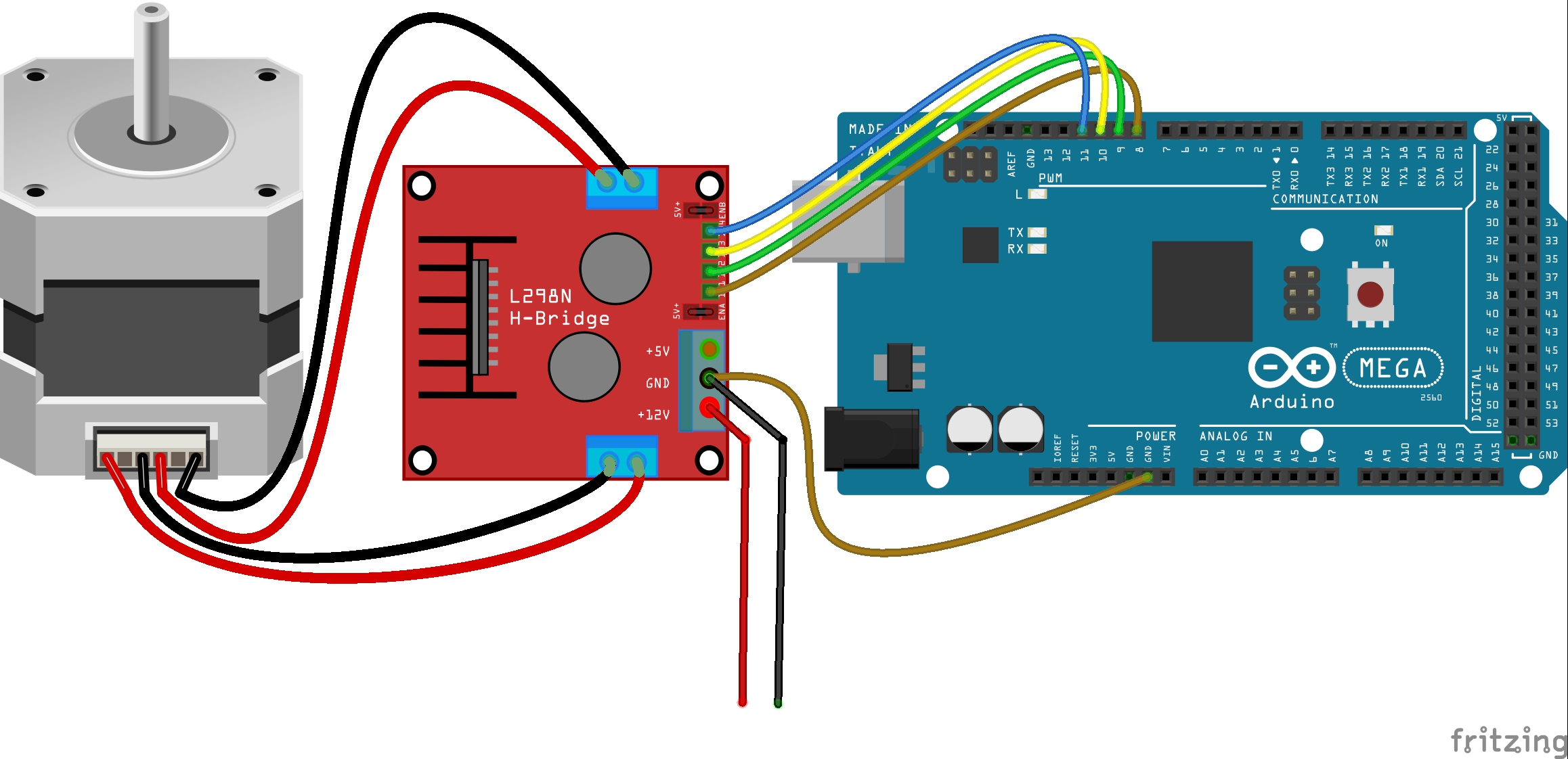 stepper motor and l298n driver module connection circuit diagram arduino