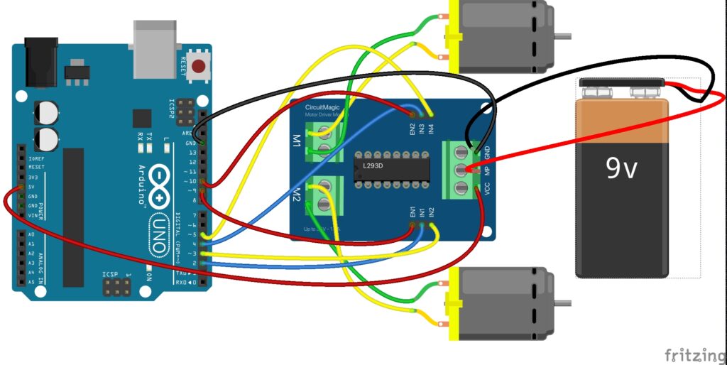 L293d Motor Driver and Arduino - Connection - Wiring Diagram