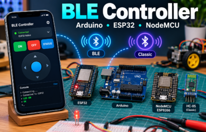 BLE Controller app connected to ESP32, Arduino Uno, ESP8266 NodeMCU and HC-05 Bluetooth module